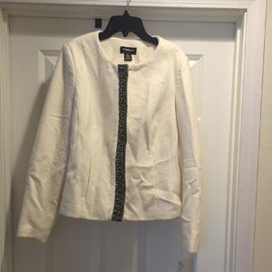 Liz Claiborne Career Cream Jacket with Black Trim